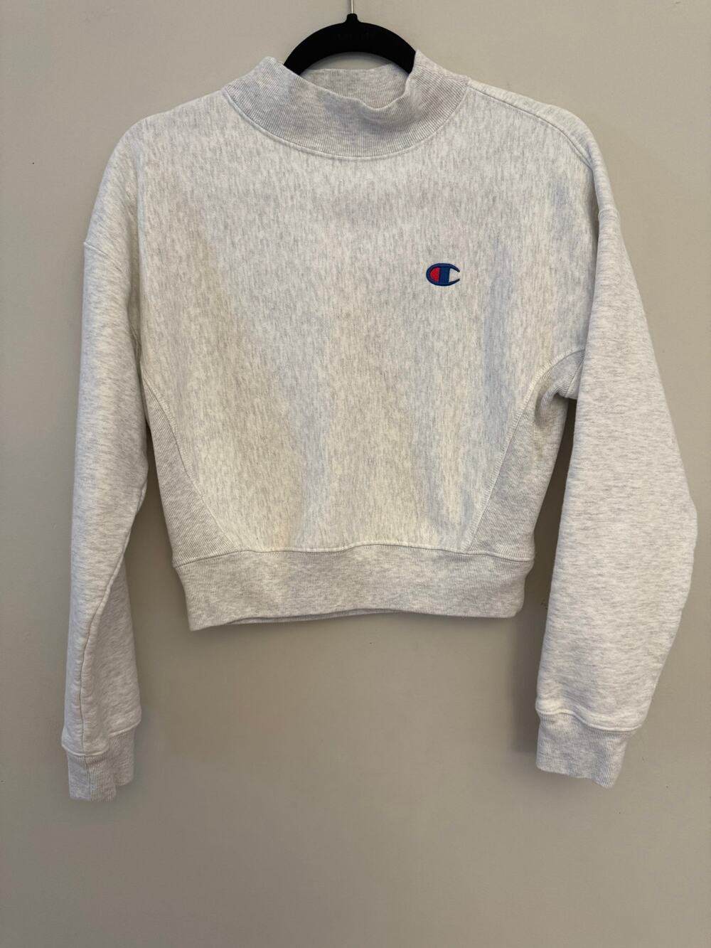 Champion Reverse Weave Mock Neck Cropped Sweatshirt Heather Gray‎ Size S